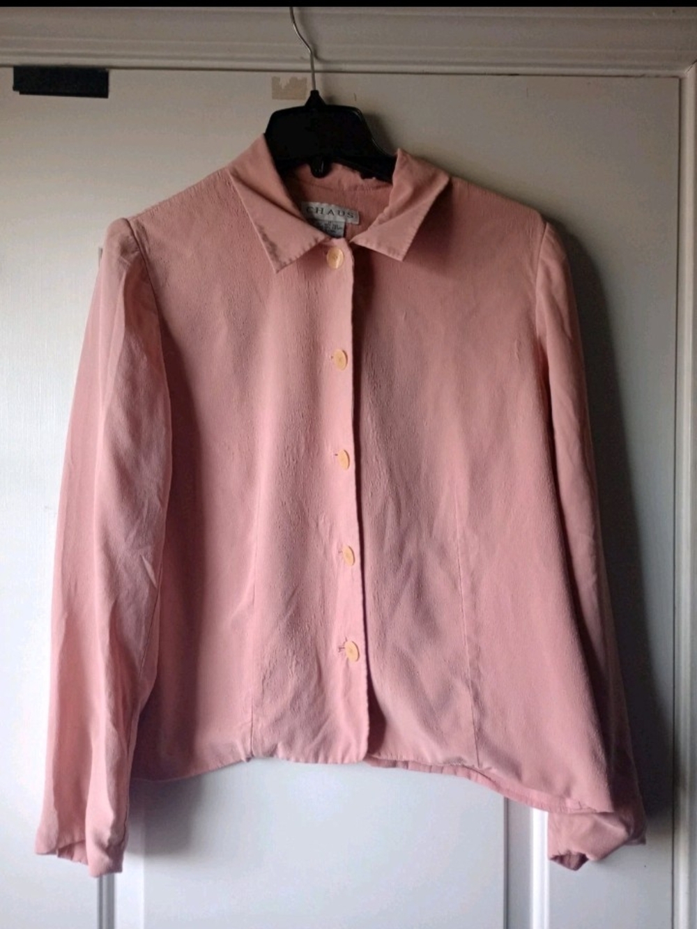 Vintage Chaus 100% Silk Women's Button Blouse/Blazer Rose Pink Sz 12 Casual Chic
